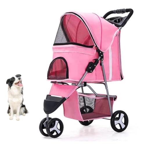 YPDOPORA Haustier-Kinderwagen, Faltbarer 3-Rad-Katzen-Hunde-Kinderwagen Mit Aufbewahrungskorb Und Getränkehalter Für Kleine Und Mittelgroße Katzen, Hunde, Welpen,H von YPDOPORA