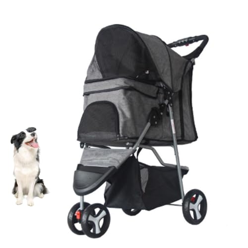 YPDOPORA Haustier-Kinderwagen, Faltbarer 3-Rad-Katzen-Hunde-Kinderwagen Mit Aufbewahrungskorb Und Getränkehalter Für Kleine Und Mittelgroße Katzen, Hunde, Welpen,K von YPDOPORA