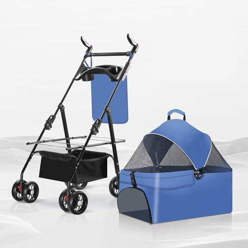 YPDOPORA Haustier-Kinderwagen, Haustier-Kinderwagen Für Ausflüge, Kleiner Zugwagen, Welpen-Kinderwagen, Hunde-Gehwagen, Kleiner, Leichter, Faltbarer Katzen-Hunde-Kinderwagen,Blau,M von YPDOPORA