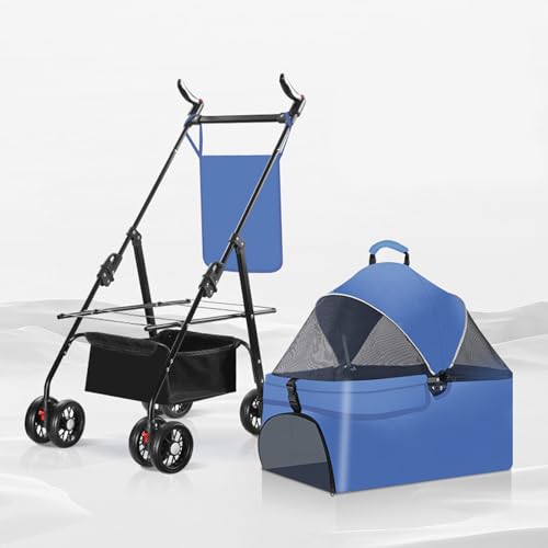 YPDOPORA Haustier-Kinderwagen, Haustier-Kinderwagen Für Ausflüge, Kleiner Zugwagen, Welpen-Kinderwagen, Hunde-Gehwagen, Kleiner, Leichter, Faltbarer Katzen-Hunde-Kinderwagen,Blau,S von YPDOPORA