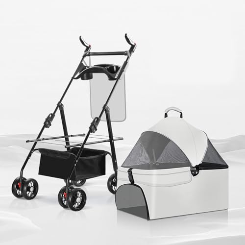 YPDOPORA Haustier-Kinderwagen, Haustier-Kinderwagen Für Ausflüge, Kleiner Zugwagen, Welpen-Kinderwagen, Hunde-Gehwagen, Kleiner, Leichter, Faltbarer Katzen-Hunde-Kinderwagen,Grau,M von YPDOPORA