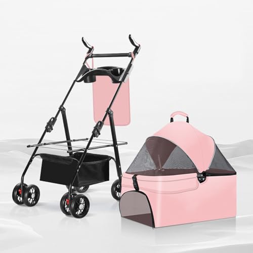 YPDOPORA Haustier-Kinderwagen, Haustier-Kinderwagen Für Ausflüge, Kleiner Zugwagen, Welpen-Kinderwagen, Hunde-Gehwagen, Kleiner, Leichter, Faltbarer Katzen-Hunde-Kinderwagen,Rosa,M von YPDOPORA