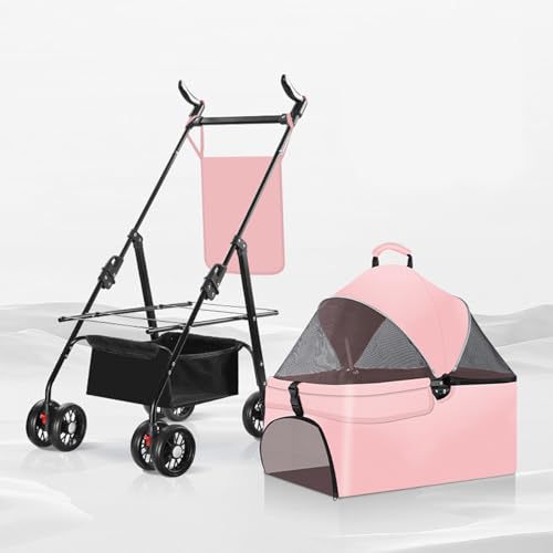 YPDOPORA Haustier-Kinderwagen, Haustier-Kinderwagen Für Ausflüge, Kleiner Zugwagen, Welpen-Kinderwagen, Hunde-Gehwagen, Kleiner, Leichter, Faltbarer Katzen-Hunde-Kinderwagen,Rosa,S von YPDOPORA