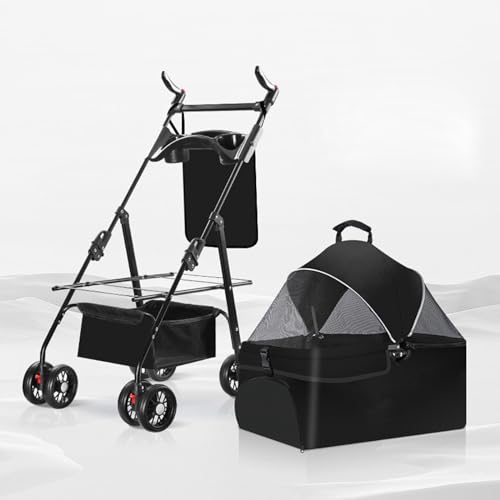 YPDOPORA Haustier-Kinderwagen, Haustier-Kinderwagen Für Ausflüge, Kleiner Zugwagen, Welpen-Kinderwagen, Hunde-Gehwagen, Kleiner, Leichter, Faltbarer Katzen-Hunde-Kinderwagen,Schwarz,M von YPDOPORA