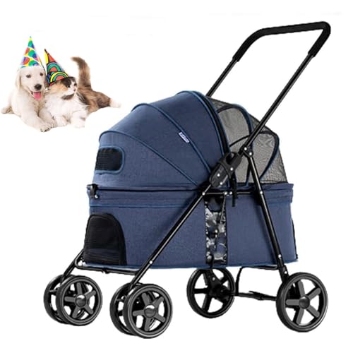 YPDOPORA Haustier-Kinderwagen, Kinderwagen Für Kleine Und Mittelgroße Hunde, Katzen, 4 Räder, Hunde-Reiseträger Mit 360°-Vorderrad Mit Bremse, Hält Haustiere Bis Zu 20 Kg,A von YPDOPORA