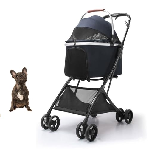 YPDOPORA Haustier-Kinderwagen Für Hunde Und Katzen, 4 Räder, Zusammenklappbarer Reiseträger, Wasserdichter Welpen-Kinderwagen Mit Großem Aufbewahrungskorb,Blau von YPDOPORA