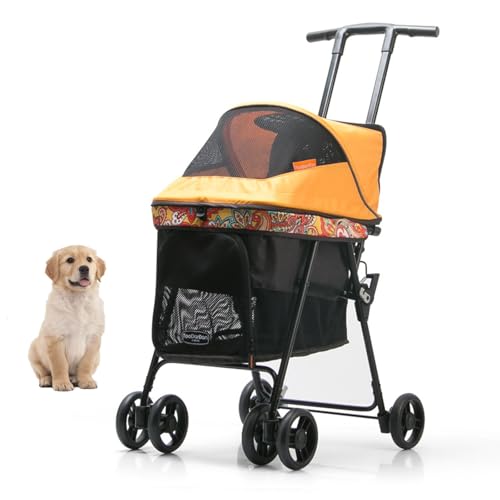 YPDOPORA Haustier-Kinderwagen Für Kleine Katzen Und Hunde, Zusammenklappbarer 3-In-1-Spazierwagen Mit 4 Rädern, Reise-Joggingwagen, Leicht, Tragbar, Bequemer Outdoor-Trolley,B von YPDOPORA