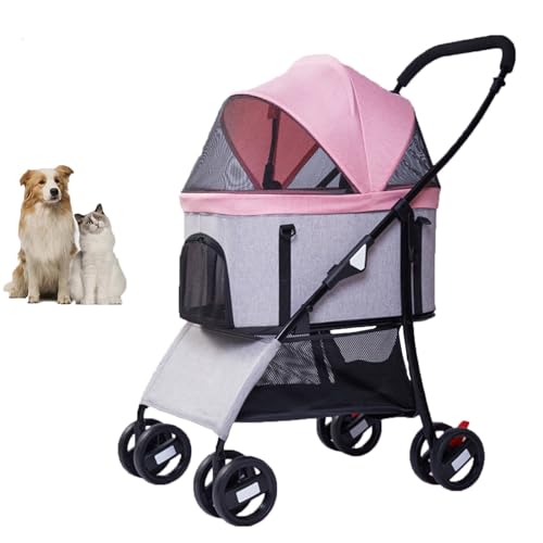 YPDOPORA Haustier-Kinderwagen Für Kleine Mittelgroße Hunde Und Katzen, Katzen-Hundekäfig, 3-In-1-Multifunktions-Hundekatzen-Jogger-Kinderwagen Mit 4 Rädern,A von YPDOPORA