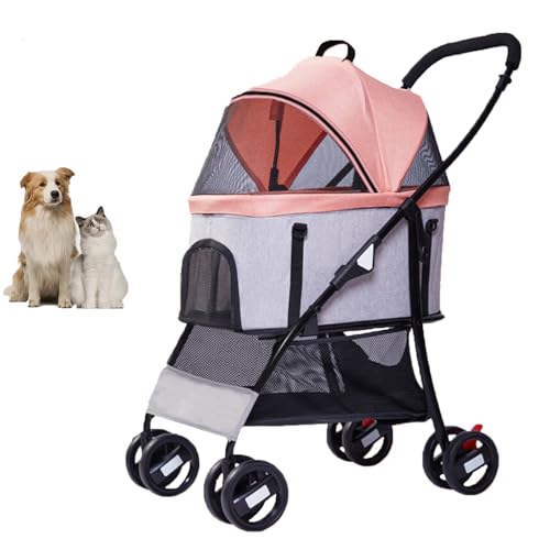 YPDOPORA Haustier-Kinderwagen Für Kleine Mittelgroße Hunde Und Katzen, Katzen-Hundekäfig, 3-In-1-Multifunktions-Hundekatzen-Jogger-Kinderwagen Mit 4 Rädern,B von YPDOPORA