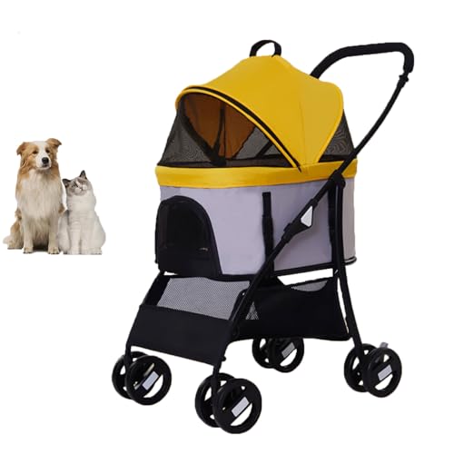 YPDOPORA Haustier-Kinderwagen Für Kleine Mittelgroße Hunde Und Katzen, Katzen-Hundekäfig, 3-In-1-Multifunktions-Hundekatzen-Jogger-Kinderwagen Mit 4 Rädern,D von YPDOPORA