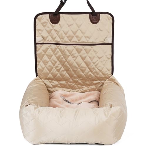 YPDOPORA Hunde-Autositzerhöhung Für Kleine/Mittelgroße Hunde, Memory Foam-Hundesitzerhöhung Für Hunde, Komplett Abnehmbarer Und Waschbarer Haustier-Autositz Mit Hundesicherheitsgurt,Beige von YPDOPORA