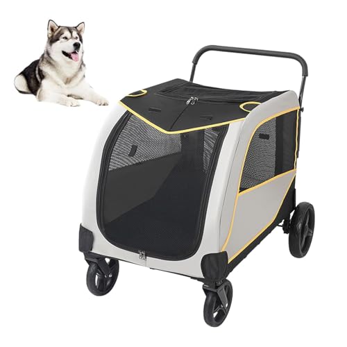 YPDOPORA Hunde-Kinderwagen Für Große Hunde, Faltbarer Wagen Mit 4 Rädern, Hunde-Kinderwagen, Haustier-Joggerwagen Mit Sicherheitsleine, Reiseträger, Atmungsaktiver Tier-Kinderwagen von YPDOPORA