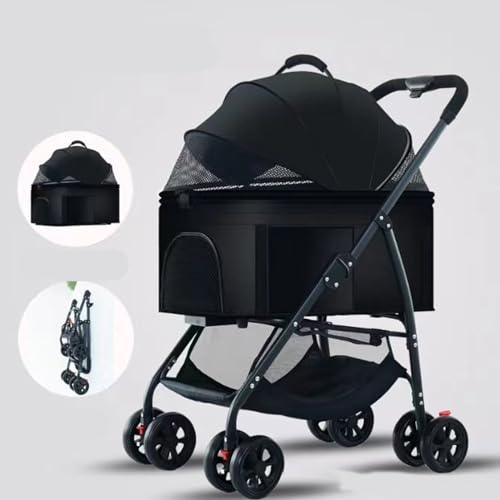 YPDOPORA Hunde-Kinderwagen Für Kleine Und Mittelgroße Hunde, Faltbarer Haustier-Kinderwagen Mit 4 Rädern, Katzen-Kinderwagen Mit Abnehmbarer Tragetasche, Aufbewahrungskorb,B von YPDOPORA