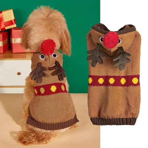 YPDOPORA Hunde-Weihnachts-Rentierweste Für Kleine Hunde, Schneeflocken-Haustierkostüme, V-Ausschnitt, Hundepullover Für Chihuahua, Yorkshire, Hundekleidung,J,M von YPDOPORA