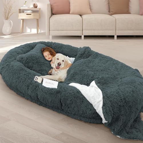 YPDOPORA Hundebett Für Menschen, Größe 180 X 114 X 30 cm, Passend Für Menschen Und Haustiere, 10 cm Dicker Memory-Schaum, Waschbar, Großes Bett, Riesiges, Übergroßes, Faltbares Hundebett,Schwarz von YPDOPORA