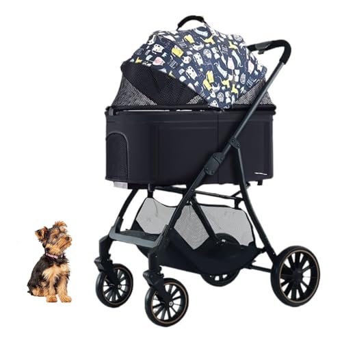 YPDOPORA Hundebuggy 3-In-1 Hundebuggy & Katzenbuggy Jogger-Buggy Reise-Klapp-Haustierbuggy, Hunde-/Katzenbuggy Mit Abnehmbarer Trage Und Aufbewahrungskorb,B von YPDOPORA