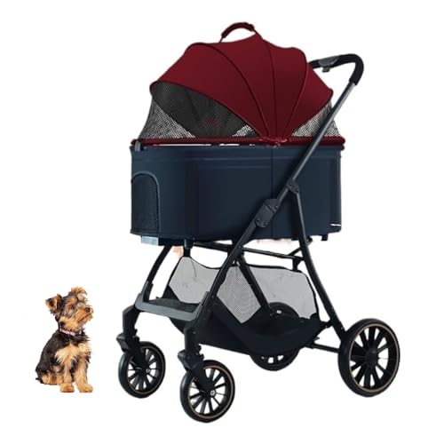 YPDOPORA Hundebuggy 3-In-1 Hundebuggy & Katzenbuggy Jogger-Buggy Reise-Klapp-Haustierbuggy, Hunde-/Katzenbuggy Mit Abnehmbarer Trage Und Aufbewahrungskorb,D von YPDOPORA