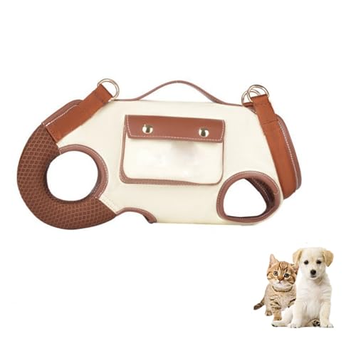 YPDOPORA Hundegeschirr Für Kleine Katzen Und Hunde, Hebegeschirr Für Kleine Hunde, Hunderucksack, Zugseil, Verstellbarer Rucksack Mit Kleiner Leckerli-Tasche Für Welpen,Braun,L von YPDOPORA