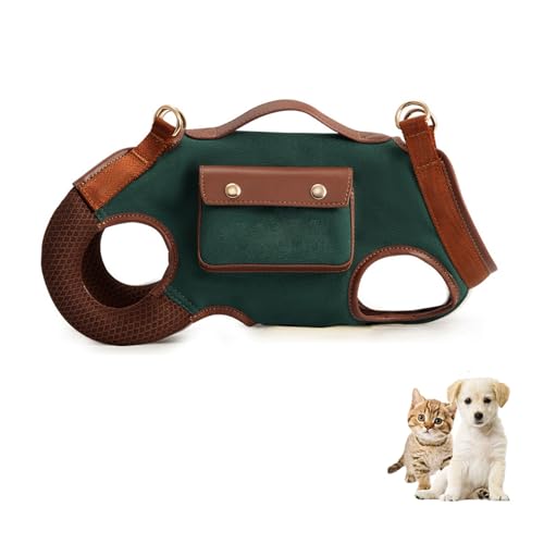 YPDOPORA Hundegeschirr Für Kleine Katzen Und Hunde, Hebegeschirr Für Kleine Hunde, Hunderucksack, Zugseil, Verstellbarer Rucksack Mit Kleiner Leckerli-Tasche Für Welpen,Grün,L von YPDOPORA