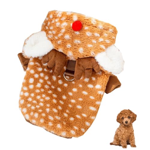 YPDOPORA Hundekleidung, Hundepullover, Kapuzen-Sweatshirt Für Winter, Herbst, Frühling, Zweibeiniges Süßes Elch-Hundekostüm Mit Loch Für Die Leine Für Kleine Hunde, Welpen, Kätzchen,L von YPDOPORA