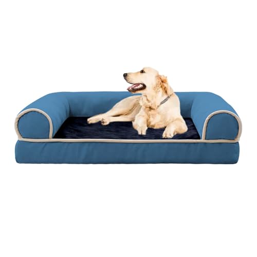 YPDOPORA Katzenbett, Hundecouch, Bett Mit Abnehmbaren Nackenrollen Und Waschbarem Bezug, Wasserdichtes Futter Für Haustierbedarf Und rutschfeste Unterseite, Sofa Aus Plüsch Und Wildleder,Blau,2XL von YPDOPORA