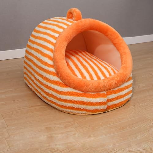 YPDOPORA Katzenhäuser Für Den Innenbereich, Großes Katzenhöhlenbett Mit Waschbarer 2-Seitiger Matte, Überdachtes Katzenbett Für Katzen Und Kleine Haustiere Mit Rutschfester Unterseite,Orange,2XL von YPDOPORA