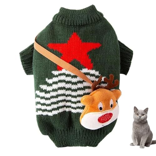 YPDOPORA Katzenkleidung, Katzen-Weihnachtspullover Mit Süßem Rucksack, Winterstrickwaren, Warme Kleidung, Haustierpullover Für Kätzchen,Grün,XS von YPDOPORA