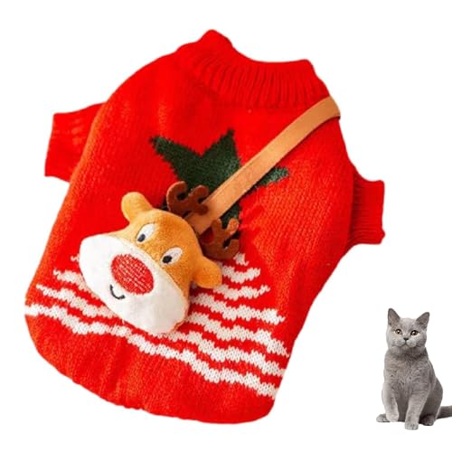 YPDOPORA Katzenkleidung, Katzen-Weihnachtspullover Mit Süßem Rucksack, Winterstrickwaren, Warme Kleidung, Haustierpullover Für Kätzchen,Rot,S von YPDOPORA