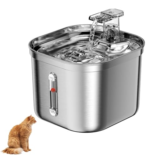 YPDOPORA Katzentrinkbrunnen, Edelstahl-Haustiertrinkbrunnen Für Katzen Im Innenbereich, 2,2 L/73 Oz Automatischer Hundewasserspender, Einfache Reinigung, Geeignet Für Haustiere, Hunde Und Katzen von YPDOPORA