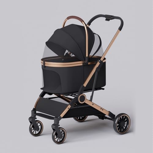 YPDOPORA Kinderwagen Für Haustiere, Abnehmbarer 2-In-1-Welpenkinderwagen, Atmungsaktiver Katzenkinderwagen Mit Viel Platz, Faltbares Design Mit Abnehmbarer Tragetasche, Getränkehalter,B von YPDOPORA