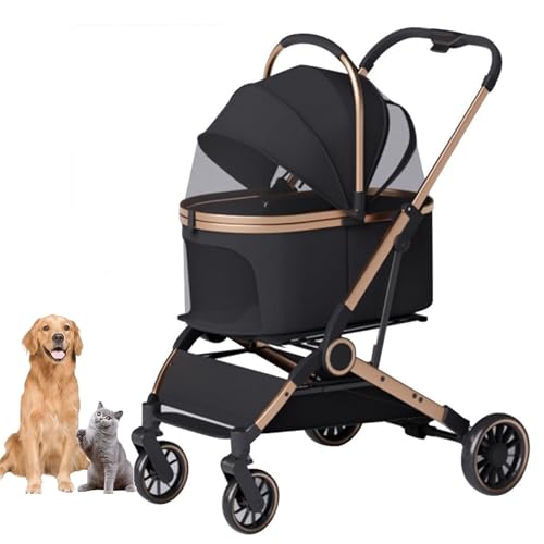 YPDOPORA Kinderwagen Für Haustiere, Abnehmbarer 2-In-1-Welpenkinderwagen, Faltbares Design Mit Abnehmbarer Tragetasche, Getränkehalter Und Aufbewahrungskorb Für Kleine Und Mittelgroße Hunde,Schwarz von YPDOPORA