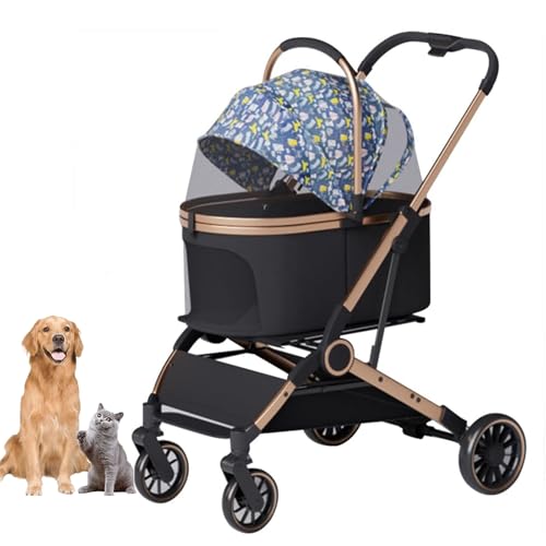 YPDOPORA Kinderwagen Für Haustiere, Abnehmbarer 2-In-1-Welpenkinderwagen, Faltbares Design Mit Abnehmbarer Tragetasche, Getränkehalter Und Aufbewahrungskorb Für Kleine Und Mittelgroße Hunde,Blau von YPDOPORA