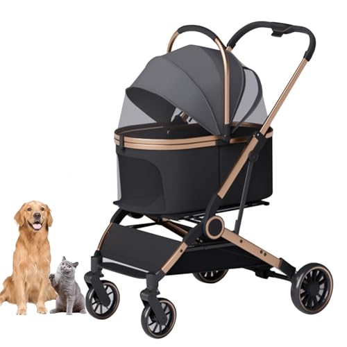 YPDOPORA Kinderwagen Für Haustiere, Abnehmbarer 2-In-1-Welpenkinderwagen, Faltbares Design Mit Abnehmbarer Tragetasche, Getränkehalter Und Aufbewahrungskorb Für Kleine Und Mittelgroße Hunde,Grau von YPDOPORA