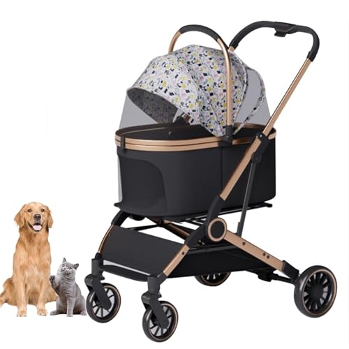 YPDOPORA Kinderwagen Für Haustiere, Abnehmbarer 2-In-1-Welpenkinderwagen, Faltbares Design Mit Abnehmbarer Tragetasche, Getränkehalter Und Aufbewahrungskorb Für Kleine Und Mittelgroße Hunde,Weiß von YPDOPORA