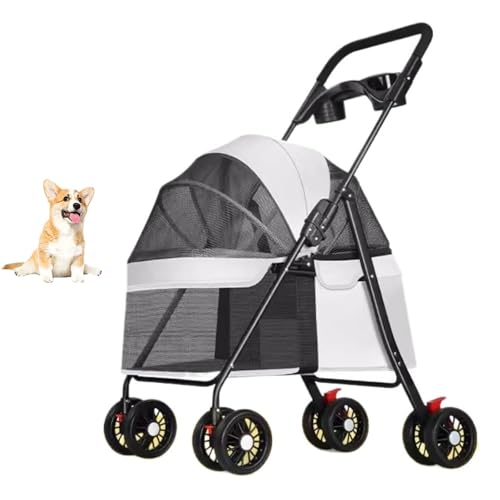 YPDOPORA Kinderwagen Für Haustiere Mit Getränkehalter, Reisekinderwagen Für Kleine Und Mittelgroße Hunde Und Katzen, Zusammenklappbarer Hundekinderwagen Mit Abnehmbarer Trage,Grau von YPDOPORA