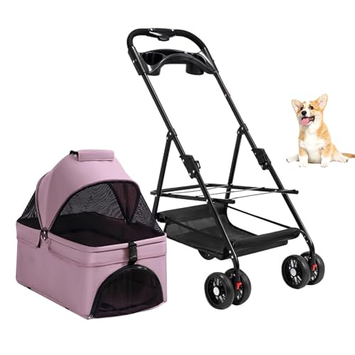 YPDOPORA Kleiner Haustier-Kinderwagen Mit Getränkehalter Für Hunde Und Katzen, Hunde-Kinderwagen Für Kleine Hunde, Faltbarer Reise-Kinderwagenträger, Atmungsaktiv,Rosa von YPDOPORA