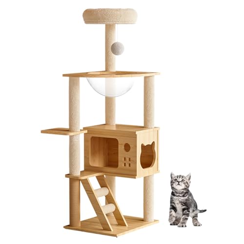 YPDOPORA Kratzbaumturm Für Katzen, Moderner Kletterturm Mit Sitzstange Für Katzen, 51-Zoll-Katzenbaum Mit Kratzbaum, Katzenhaus Für Große Katzen Im Innenbereich, Zum Spielen Und Ausruhen von YPDOPORA