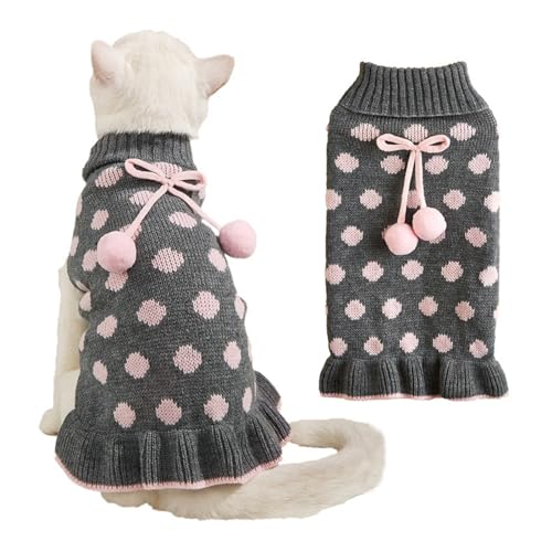 YPDOPORA Rotes Hundepullover-Kleid Mit Loch Für Die Leine. Gepunkteter Hundepullover. Warme Hundepullover Mit Bommelball Für Den Herbst Und Winter,Grün,S von YPDOPORA