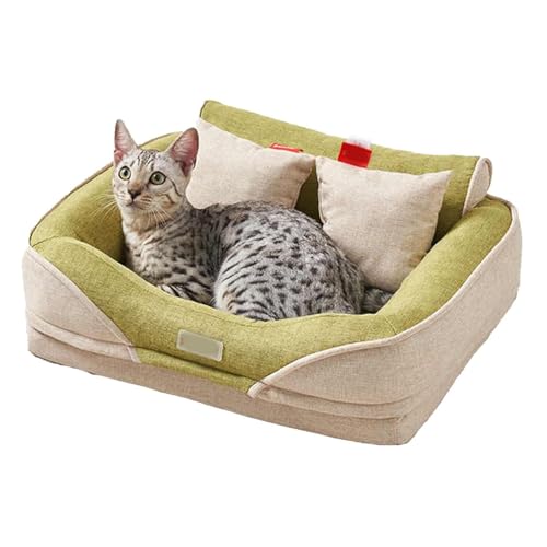 YPDOPORA Winter-Haustiersofa, Warmes, Abnehmbares Und Waschbares Katzenbett Mit 2 Kissen Zum Schlafen, Halbgeschlossene Matratze Für Katzen Und Welpen von YPDOPORA