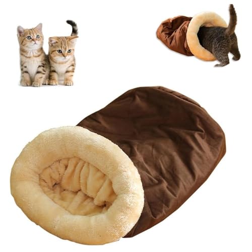 YPDOPORA Winterschlafsack Für Katzen, Warmes, Mit Fleece Überzogenes Katzenbett Für Den Innenbereich Bei Kaltem Wetter, Gemütlicher Winterschlafsack Für Die Meisten Katzen Zum Schlafen,Braun von YPDOPORA