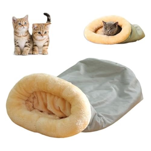 YPDOPORA Winterschlafsack Für Katzen, Warmes, Mit Fleece Überzogenes Katzenbett Für Den Innenbereich Bei Kaltem Wetter, Gemütlicher Winterschlafsack Für Die Meisten Katzen Zum Schlafen,Grau von YPDOPORA