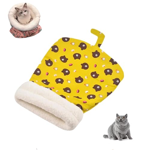 YPDOPORA Winterschlafsack Für Katzen, Winter-Katzenschlafsack Für Hauskatzen, Schlafsack Für Katzen, Haustierschlafsack, Katzenbetthöhle, Weicher Plüsch-Katzensack, Selbstwärmendes Katzenbett,Gelb von YPDOPORA