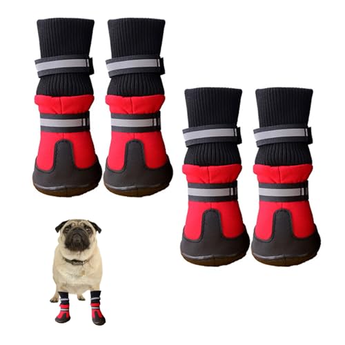 YPDOPORA rutschfeste Hunde-Schneestiefel Für Kleine, Mittelgroße Und Große Hunde, Winter-Schnee-Hundestiefel Mit Verstellbaren Riemen, Robuste rutschfeste Sohle, Pfote,Rot,XS von YPDOPORA