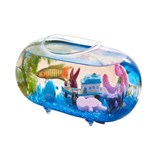 Aquarium Kleines transparentes Glasfischbecken, ovales kleines Fischbecken for den Schreibtisch, Heimdekoration, Ornamente, Büro-Desktop, kleine Fischbecken Aquarien von YQINQIN83B