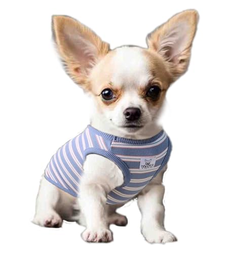 YQYS Hunde-Shirts, mehrfarbig, gestreift, Baumwolle, Weste für kleine Hunde und Katzen, Welpenkleidung, Teetasse, Hundekleidung, Tanktop für Chihuahua, Zwergpinscher, Blau, Größe M von YQYS