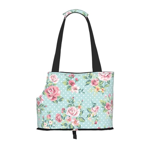 Tragetasche für kleine Hunde, Katzen und Kaninchen, Rosa mit Rosen-Blumendruck von YQxwJL