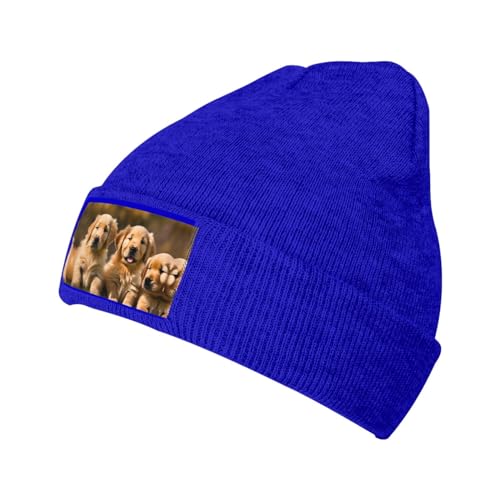 YQxwJL Golden Retriever Beanie, Unisex, für Damen und Herren, Strickmütze, Wintermütze, Skatermütze, Blau, Einheitsgröße von YQxwJL