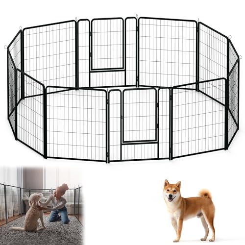 YRHome 12-teilig Welpenauslauf Hundelaufstall Welpenlaufstall Freilaufgehege 80x 65 cm Faltbare Freigehege Tierlaufstall inkl.Tür und Erdanker für Innen/Außenbereich Wetterfest von YRHome