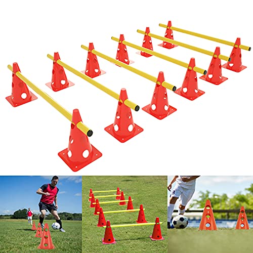 YRHome 6er Steckhürdenset Agility Ausrüstungs Set für Koordinationstraining, Hunde Set Agility Training Zubehör-12 Mehrzweckkegel & 6 Stangen Höhenverstellbar Multifunktionales Kombinationen von YRHome