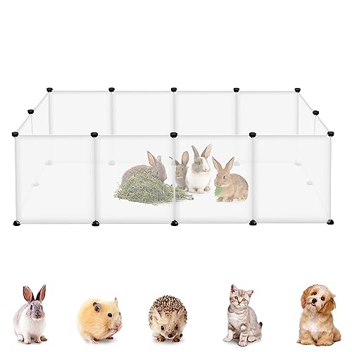 YRHome Freigehege Gittergehege für Kaninchen Hasen Meerschweinchen Gehege Freilauf Hamster Welpengehege Kleintiergehege Hasenstall Laufgitter Kleintierkäfig 12-Platten ohne Türen Weiß 145x75x48cm von YRHome